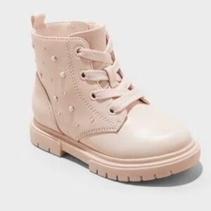 Cat & Jack Amaya Lace Up Combat Boots Pink with Pearls Size 7 Toddler